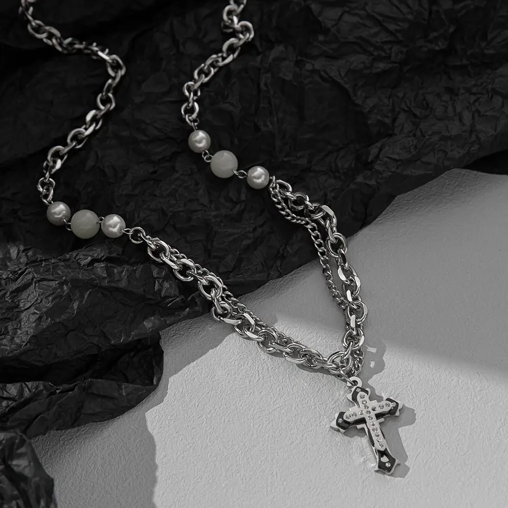 Titanium Steel Cross Retro Necklace Men's Pendant Minimalist