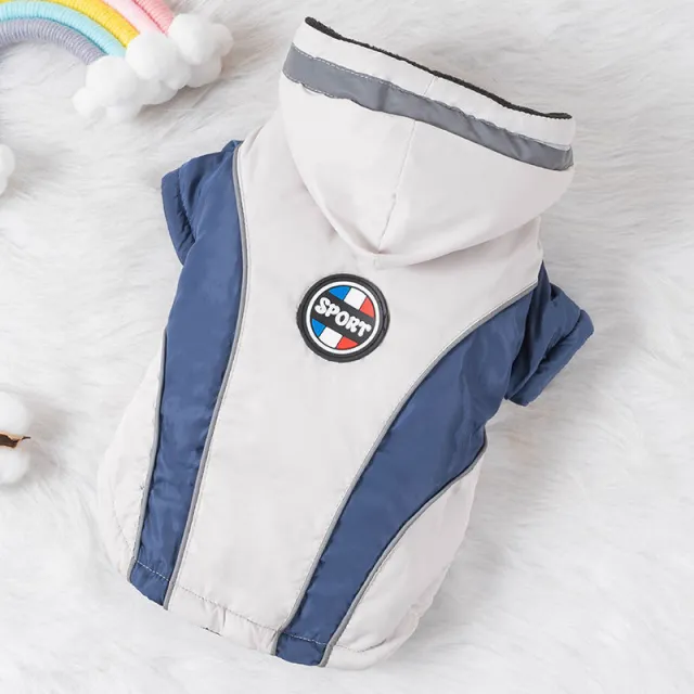 Dog Clothes Autumn And Winter Plus Velvet Warm Down Jacket Blue And White - Shop at LoveMi
