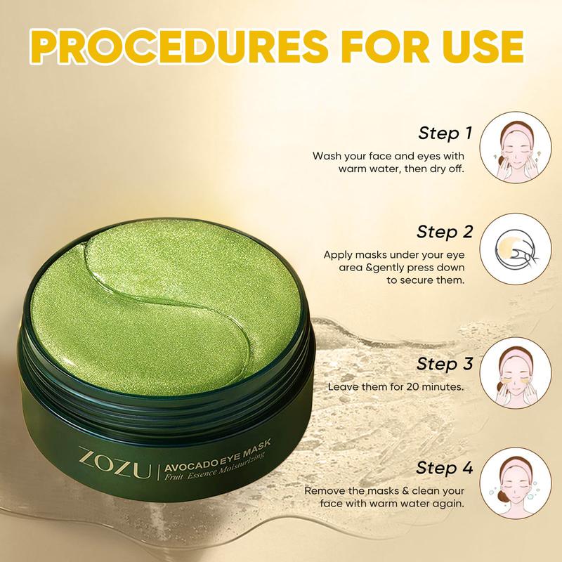 ZOZU Avocado Eye Mask, Hydrating & Moisturizing Eye Patches For Dark Circles And Puffiness, 60 Pairs