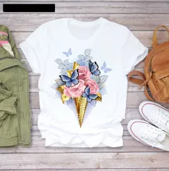 Fashion Print Ladies Loose Round Neck Top T-shirt - 4Style - View 1