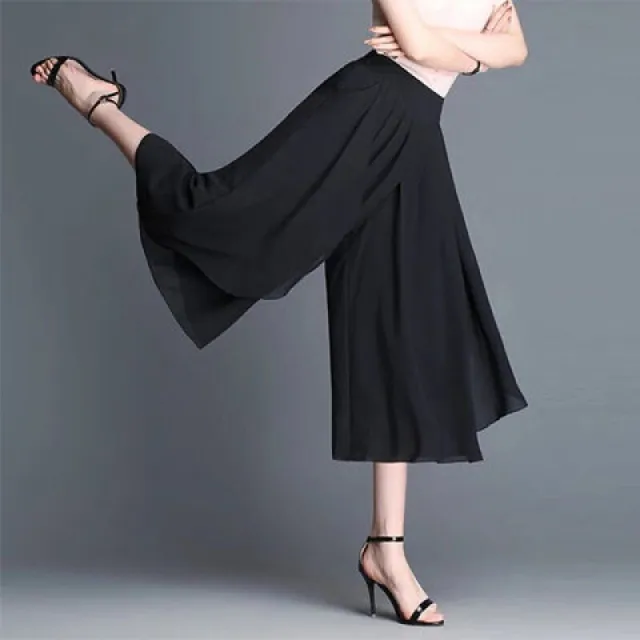 Chiffon Skirt Thin Summer Cropped Wide Leg Pants Black - Shop at LoveMi