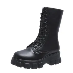 Velvet Mid-tube Microfiber Round Head Artificial Wool Adult Women's Boots - Black - View 1