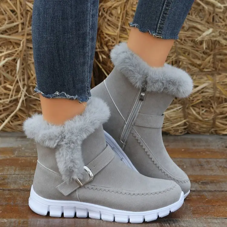 New Snow Boots Winter Warm Thickened Solid Color Plush