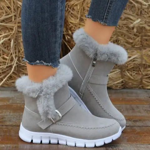 New Snow Boots Winter Warm Thickened Solid Color Plush