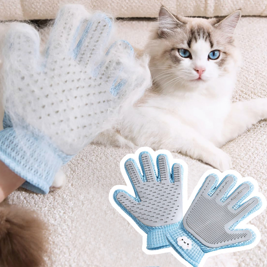 2in1 Double Sided Pet Grooming Glove, Deshedding Massage Brush Mitt For Cats & Dogs, Remove Loose Fur On Pets & Furniture, Easy Clean