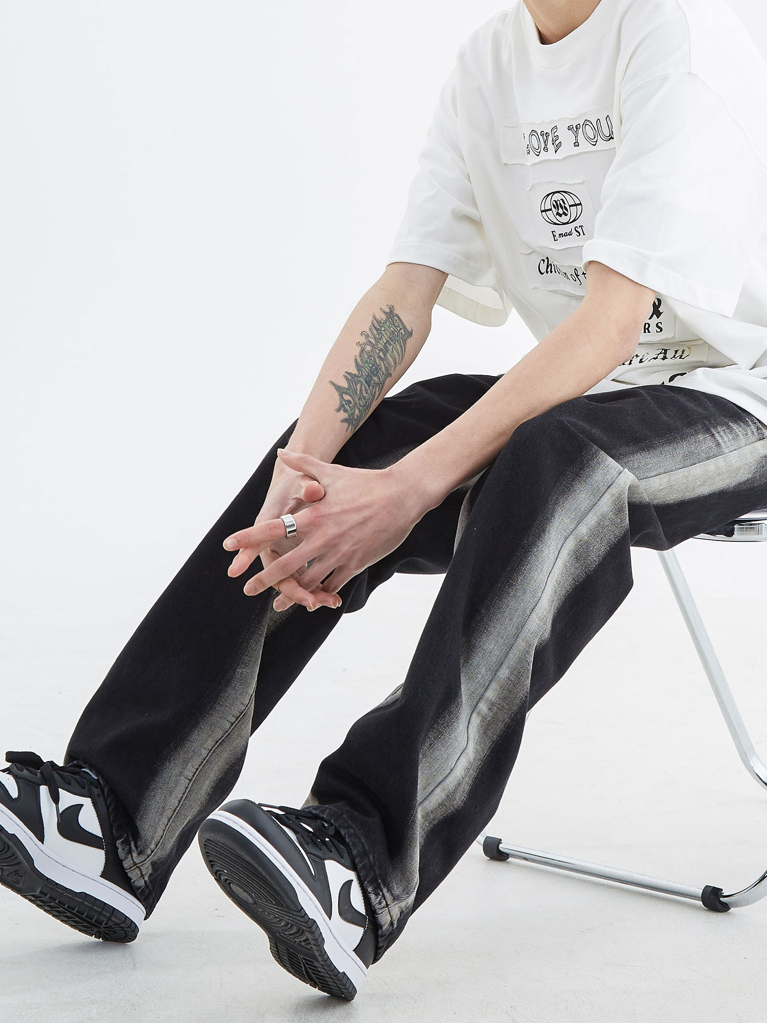 American Retro Side Gradient Black Jeans For Men