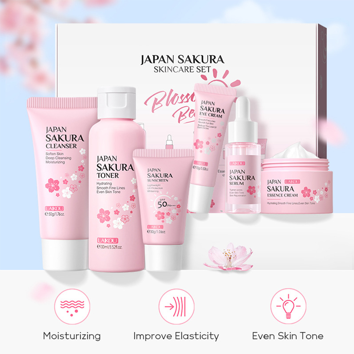 Japan Sakura Beauty Set for Women. Image of the product displayed in multiple variations.