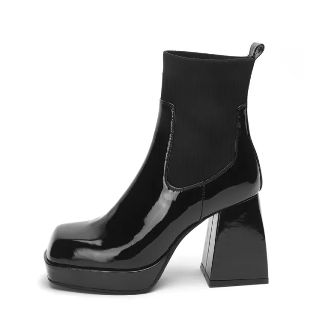Thick soled Thick heeled High heeled Ankle Boots Black - Shop at LoveMi