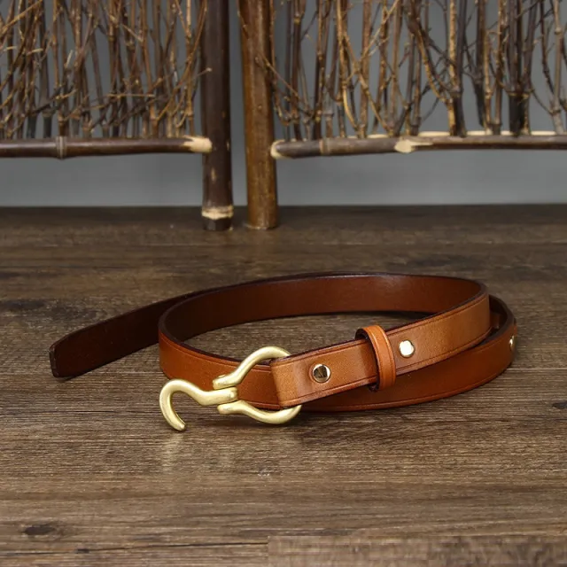 Handmade Retro Women's Fashion Versatile Decorative Thin Belt Khaki - Shop at LoveMi