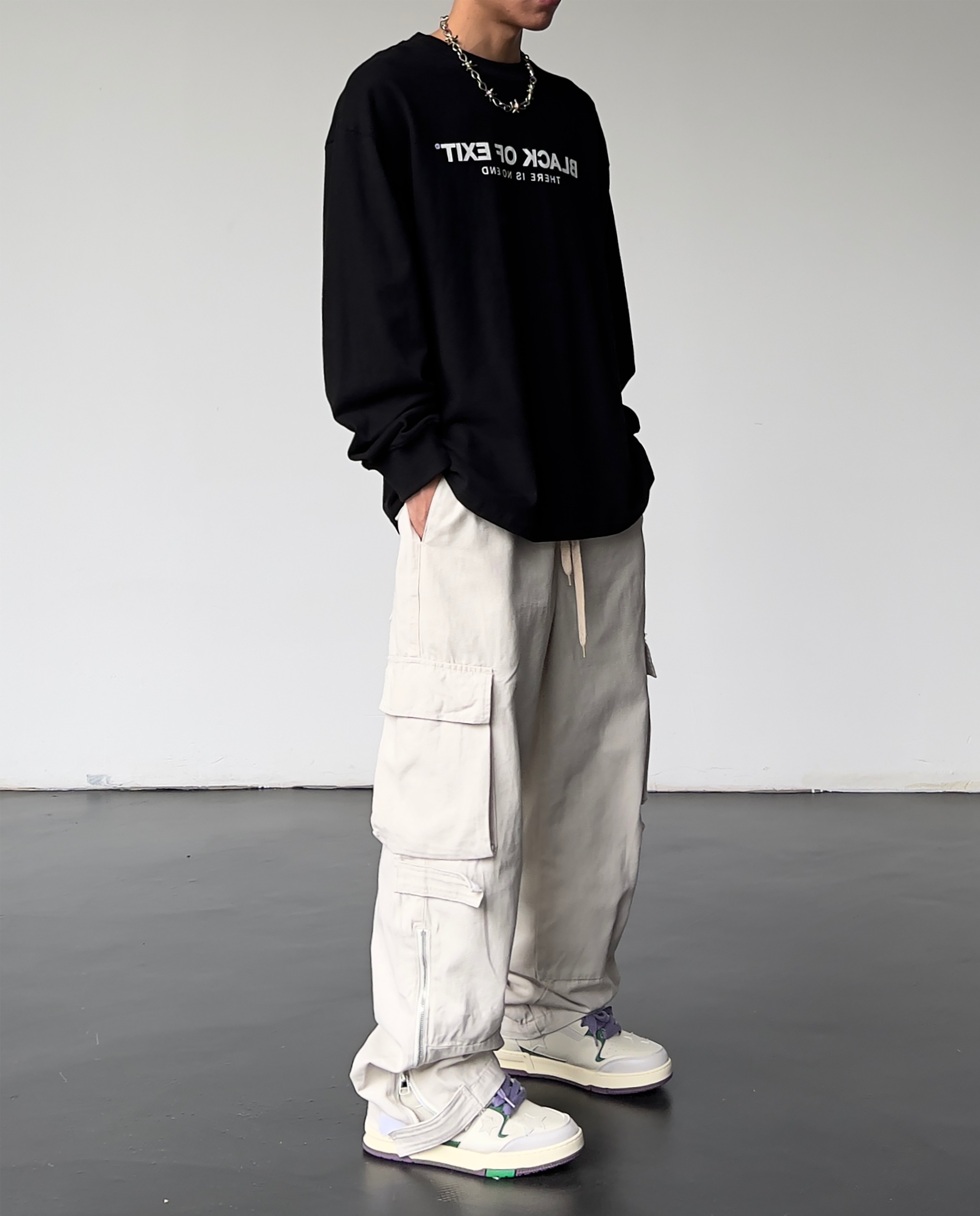 Multi-pocket Overalls Men's High Waist Loose Straight Wide Leg Casual Pants