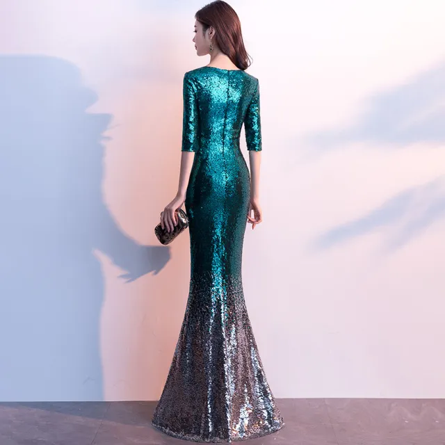 Sequined Annual Meeting Mermaid Dress Green Silver - Shop at LoveMi