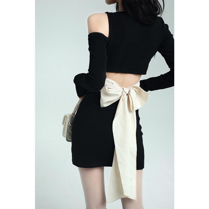 Off-Waist Knit Bow Short Dress, picture 4 of 7