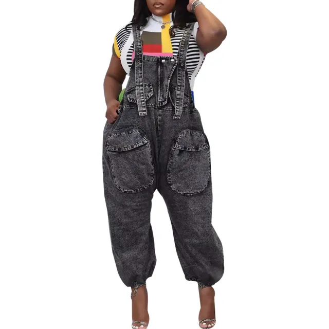 Women's Wide Leg Denim Loose Suspenders Black - Shop at LoveMi
