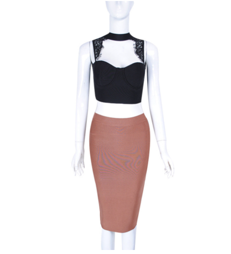 Fashionable Western Style Solid Color Slit High Waist Hip Skirt