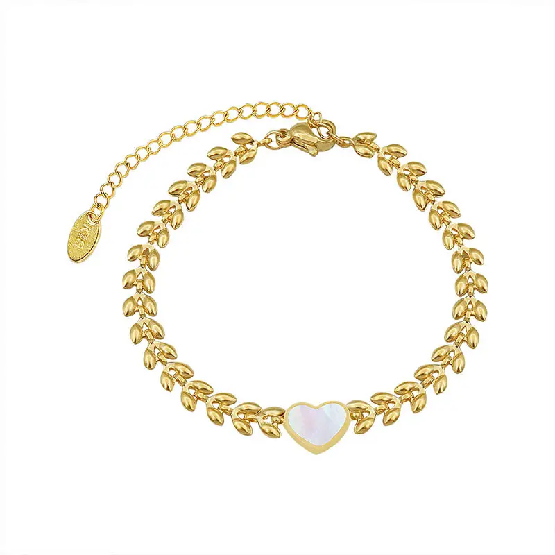 White Sea Shell Peach Heart-shaped Chain Bracelet Jewelry