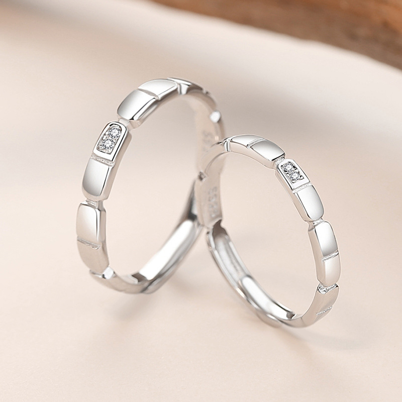 Title 2, Simple Square Couple Ring Silver Men And Women