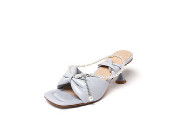 Elegant Bowknot Pearl Chain Summer New Stiletto Sandals Women