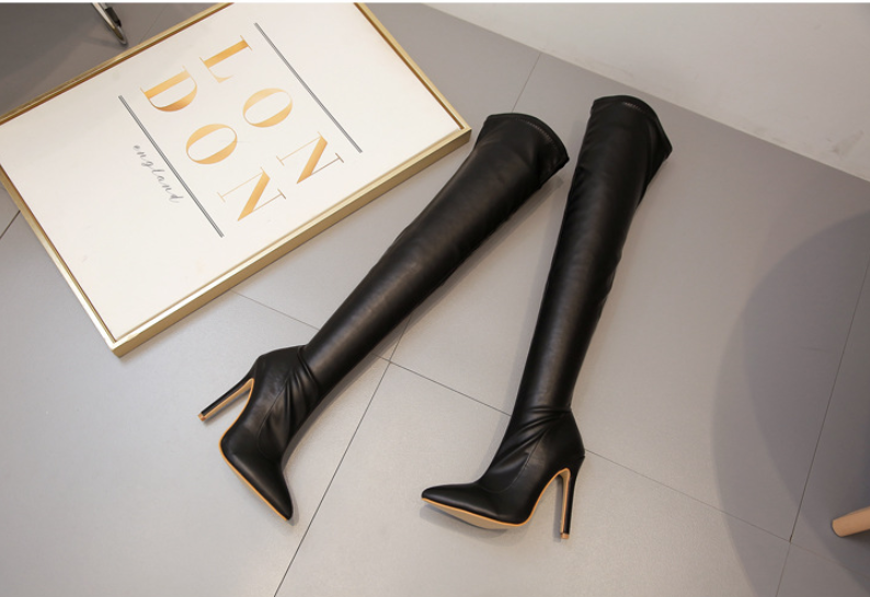 Title 4, Womens Over Knee Boots Leather Stiletto Heel f...