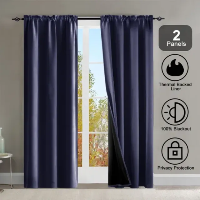 Rod Pocket Thermal Insulated With Coated Lining 52 In. W X 63 In. L Indoor Blackout Curtains Set Of 2 Dark Blue - Shop at LoveMi