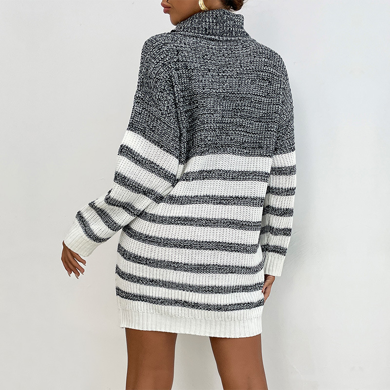 Ladies Loose Striped Contrast Color Knitted Skirt