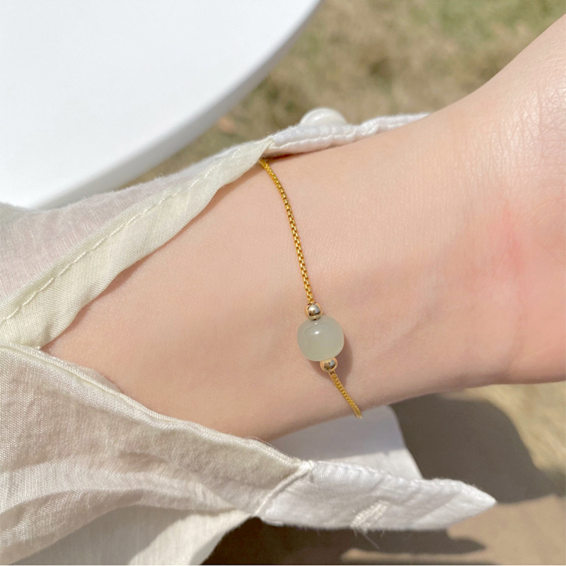 Women 925 Silver Bracelet Hetian Jade Beads