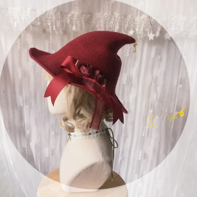 Element Witch Hat Daily Lolita Style Knitted Witch Hat Red - Shop at LoveMi