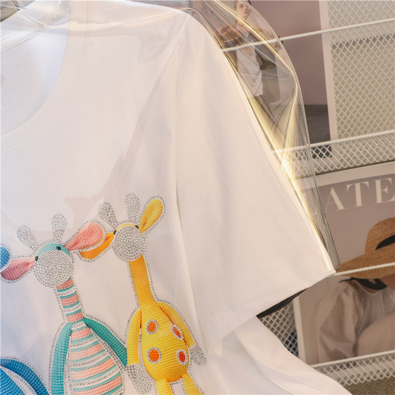 Three-dimensional Hot Diamond Cartoon Short-sleeved T-shirt Women's Clothing