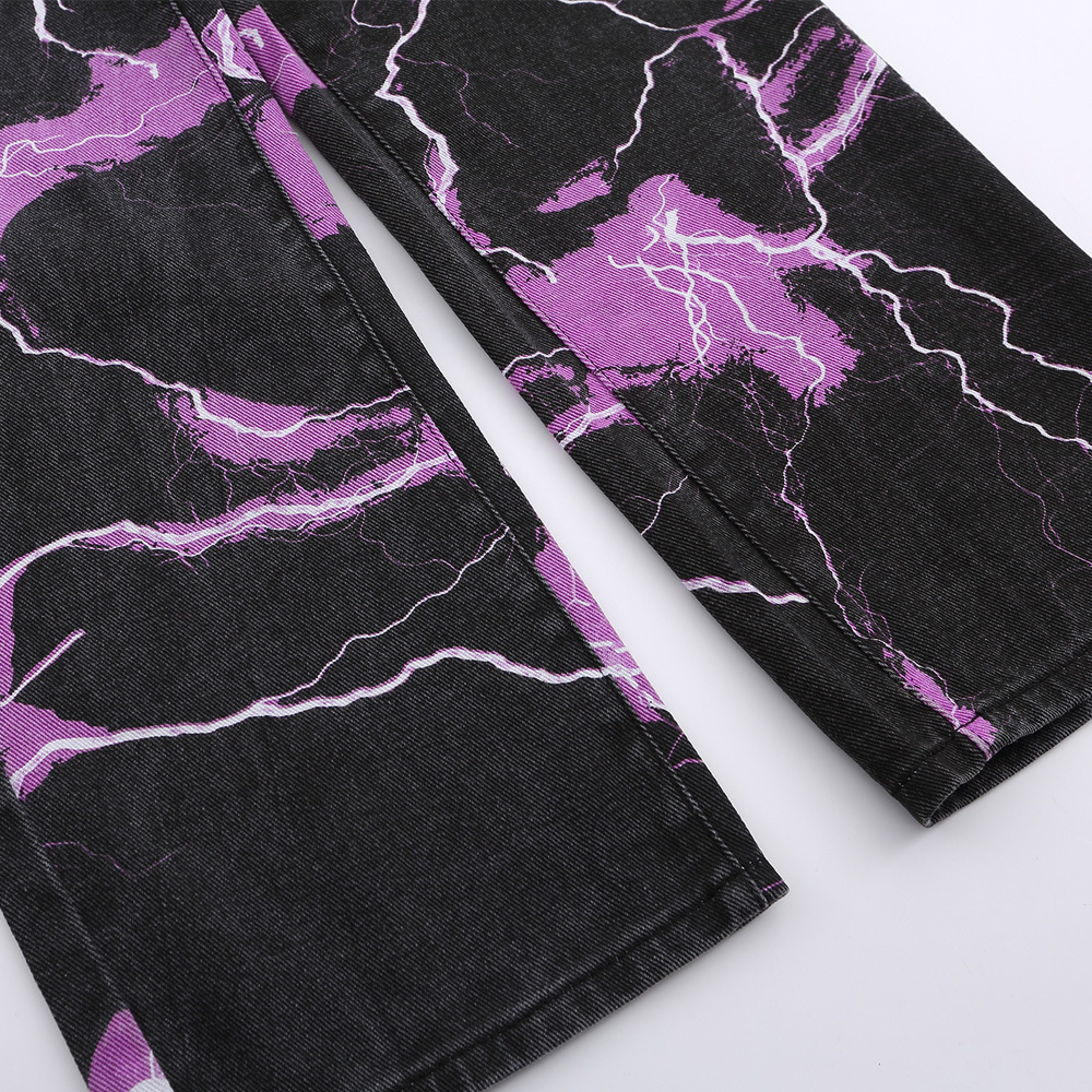 Lightning Print Tie-dye Jeans For Men On The Street
