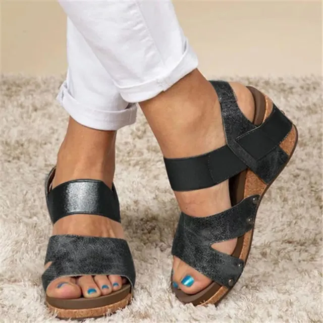 New Summer Women's Shoes Large Size Wedge Sandals High Heels Black - Shop at LoveMi