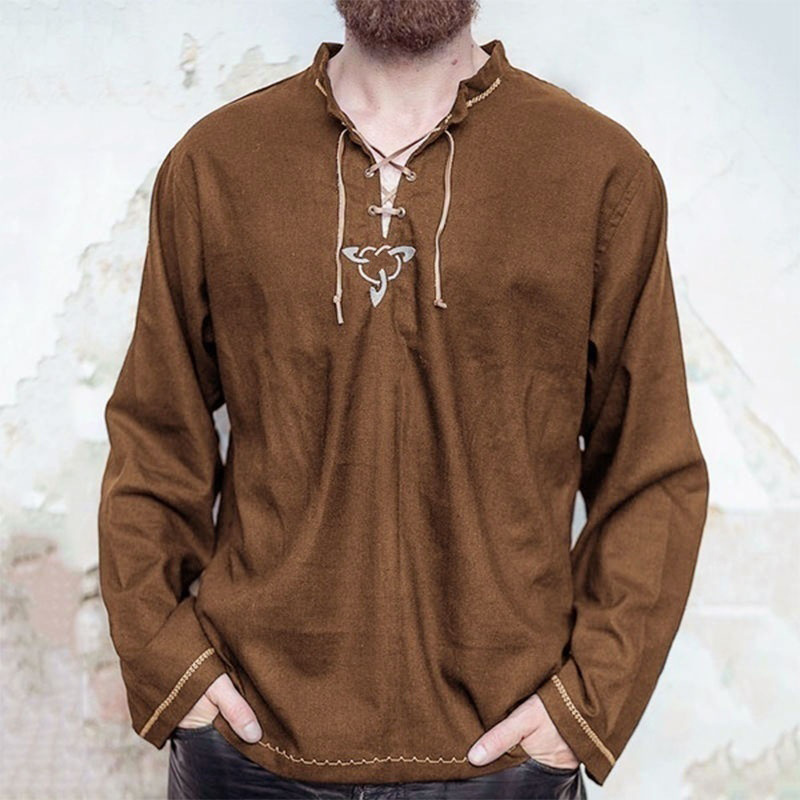 Men's Stand Collar Tie Pullover Long Sleeve Lining