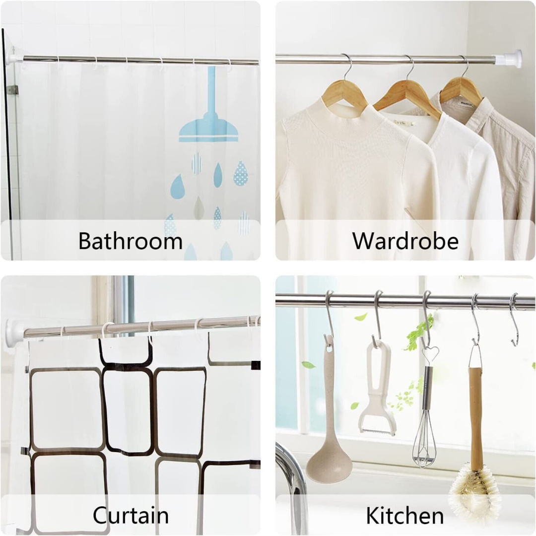 Heavy Duty Extendable Telescopic Shower Curtain Pole Rail Rod Bath Door — image 11
