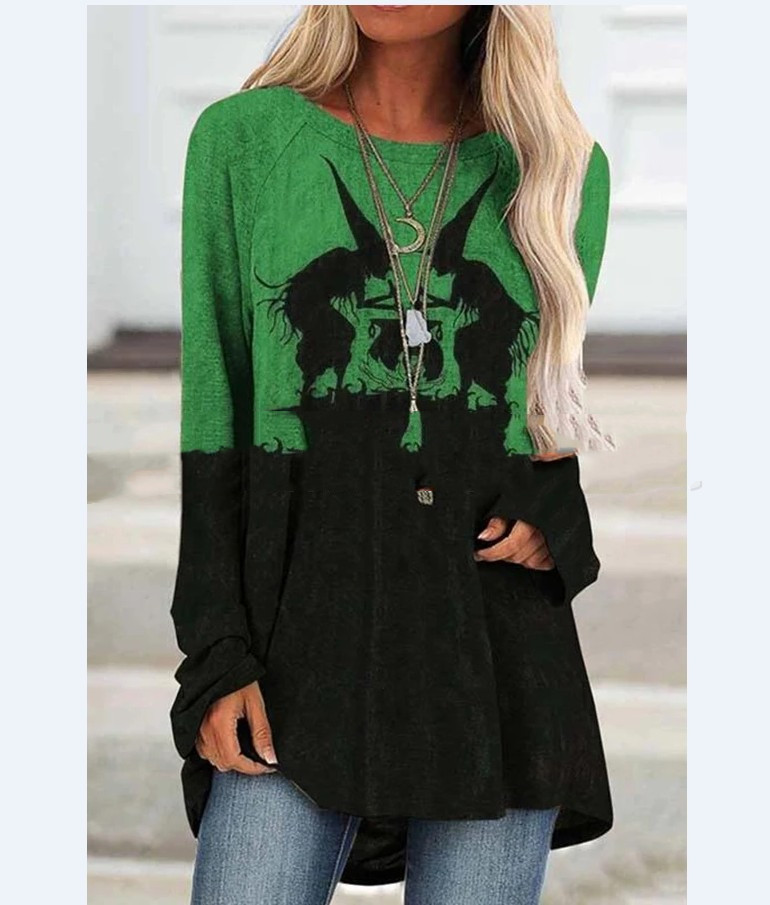 New Style Round Neck Long Sleeve Fashion Simple T-shirt Halloween