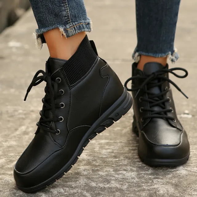 Round Toe Lace up Ankle Boots Fall Winter Fashion Versatile Non slip Flat Shoes Retro Western Cowboy Ankle Boot For Women Black - Shop at LoveMi