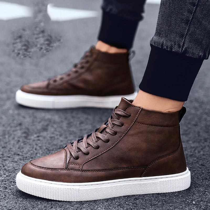 Title 4, All-Match Casual High-Top Leather Shoes For Stu...