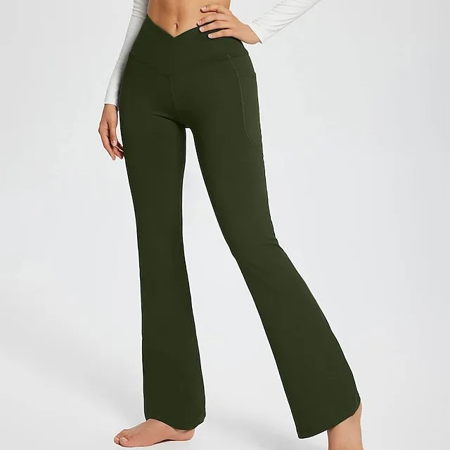 Women's Fashionable Elegant Slim fit Solid Color Seamless Casual Pants Army Green - Shop at LoveMi