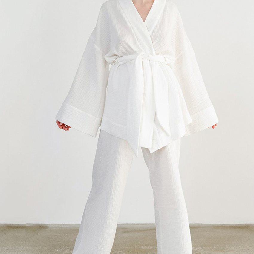 French Loose Gown Trousers Double Gauze Ladies Pajamas - Image 7