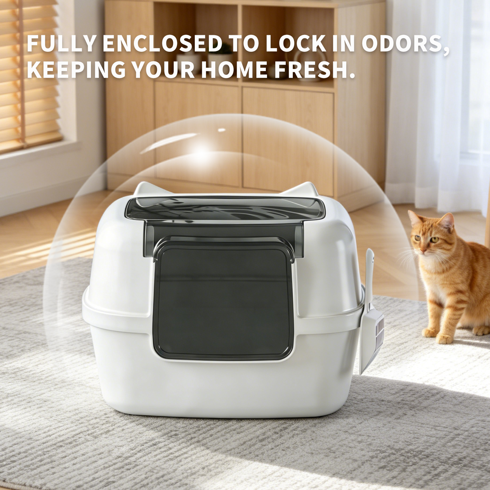 Extra Large Cat Ear Fully Enclosed Cat Litter Box, With Free Scoop & Litter Mat, Anti-Splash & Anti-Tracking Odor Locking, For Large Cats & Multi-Cat Households