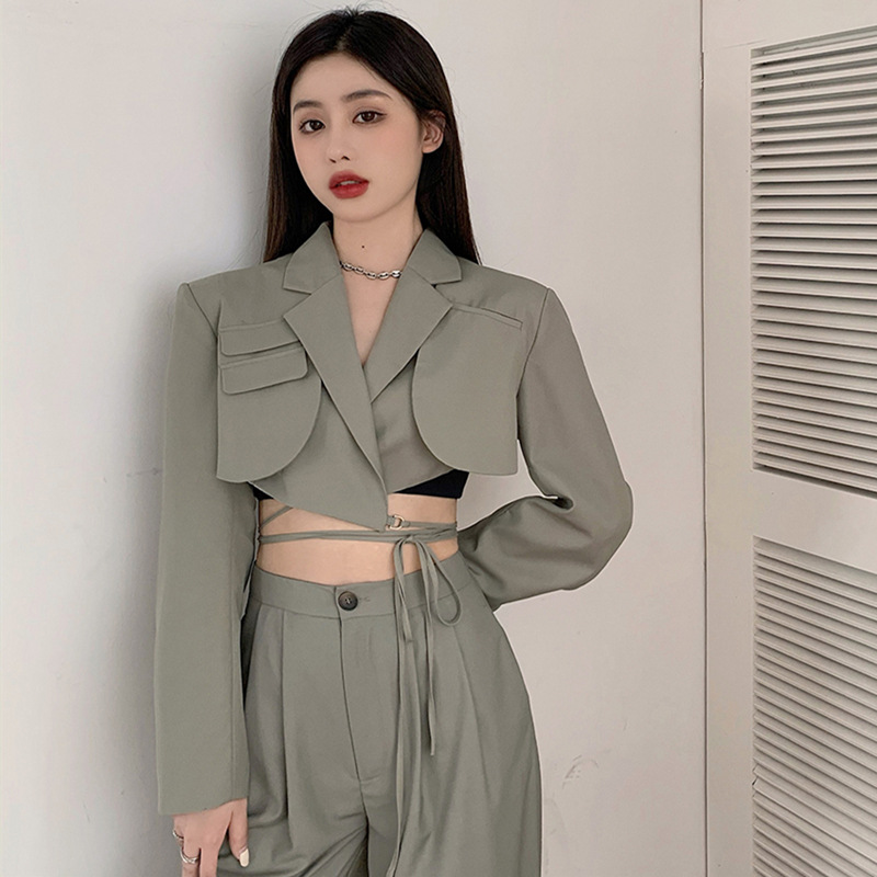 Short Suit Jacket Women's Lace-up High-waisted Waist Trousers