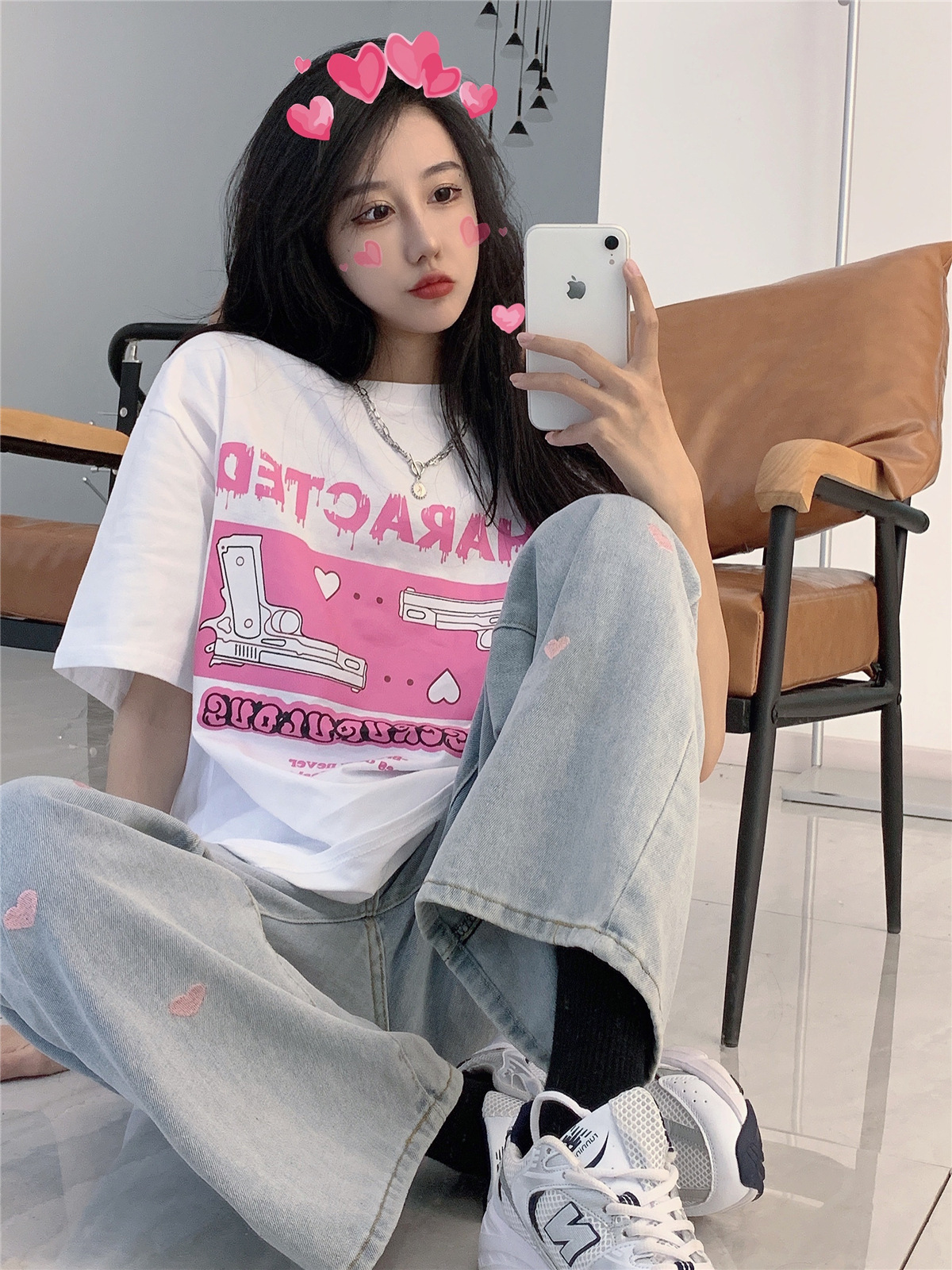 Salt Fried Street Girl Fun Printing Summer Loose Cotton Short-sleeved T-shirt Cool Handsome Top