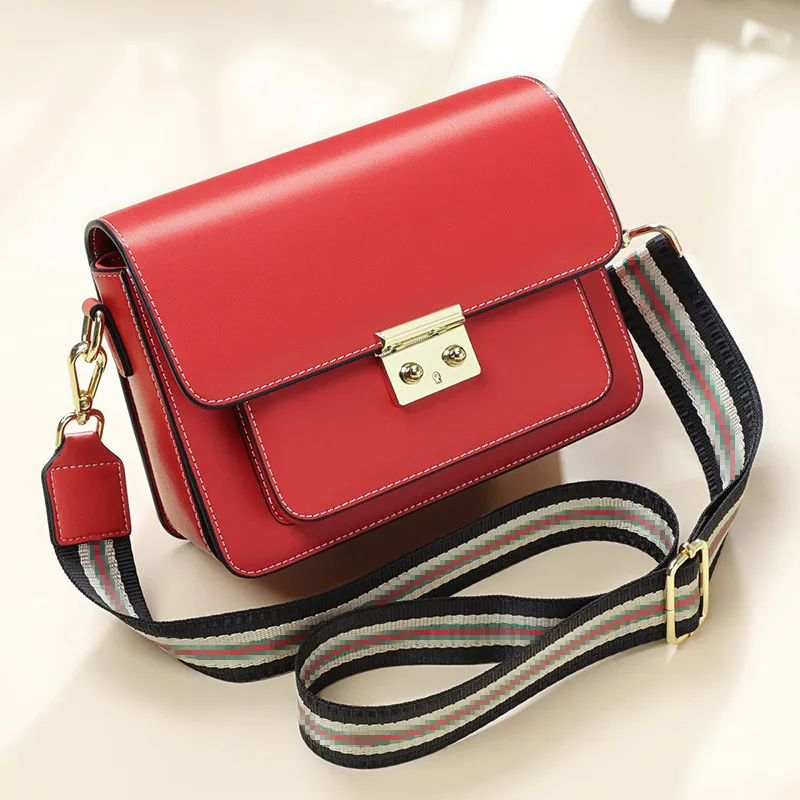 Genuine Leather Fashion One-shoulder Messenger Handbag - Red