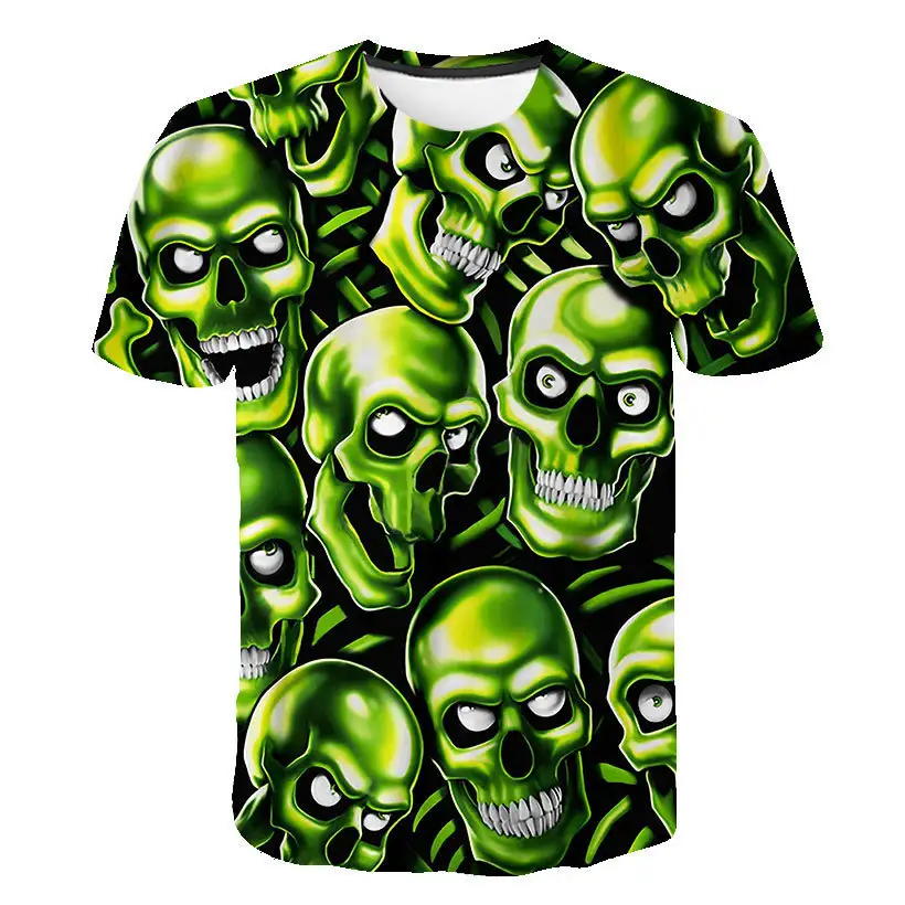 European And American Summer Skull 3d Digital Printing Stylish Loose Round Neck Short Sleeve T-shirt Couple Wear