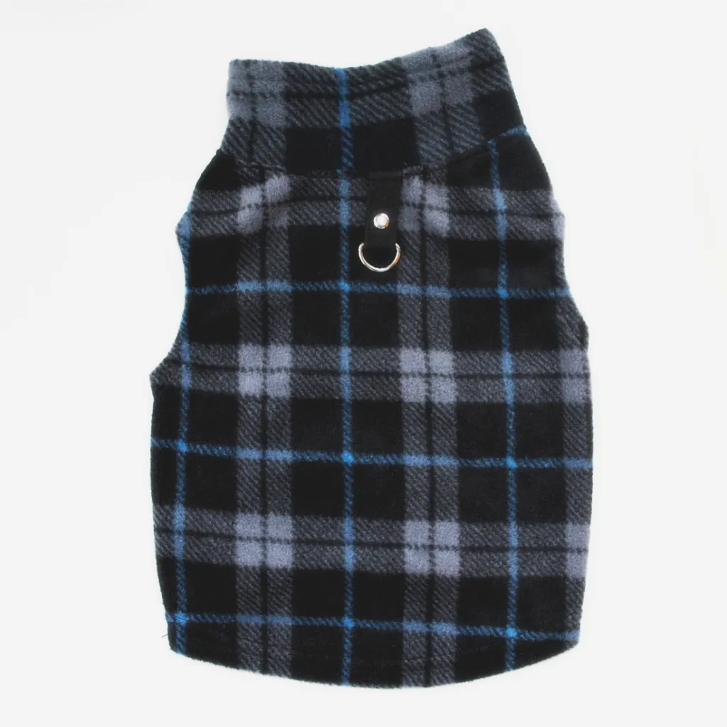 Dog Fall Winter Polar Fleece Traction Buckle Strong - Black Grey Grid
