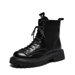 Ins British Style Thick Soled Motorcycle All Match Single Boot - Black - View 1