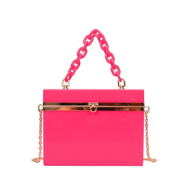 Lady Candy Color Acrylic Handbag Cute Box Messenger Bag Evening Clutch Bag Activity Chain Rose - Shop at LoveMi