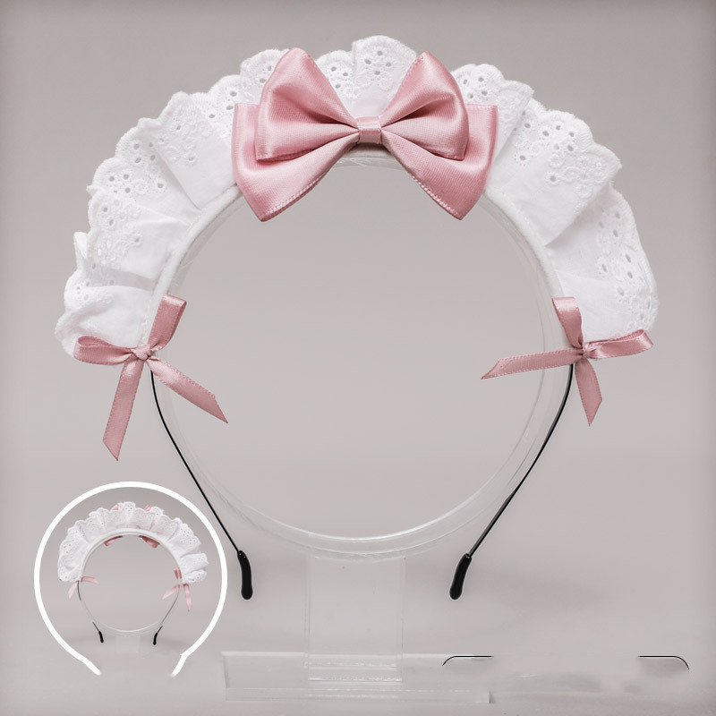 Japanese Lolita Headdress Lolita Hair Accessories Two dimensional Lace Bow Maid Headband Anime Decor Pink - Shop at LoveMi