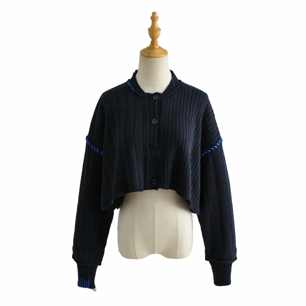 Title 5, Loose Stand-up Collar Single-breasted Cardigan ...