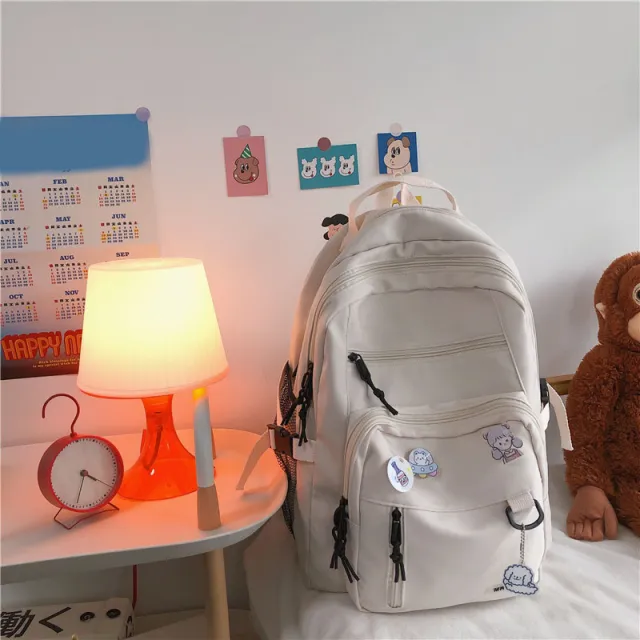 Backpack School Bag Girls Students Schoolbag High Capacity Multi pocket Design Bags White - Shop at LoveMi