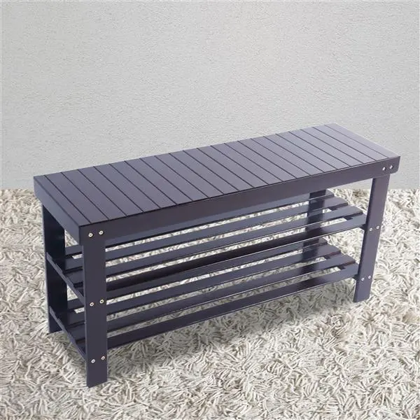 90cm Strip Pattern 3 Tiers Bamboo Stool Shoe Rack Coffee
