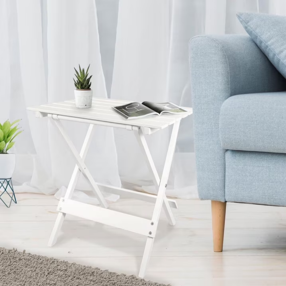 Small Wooden Folding Side Table Set Of Two, White Suitable For Courtyard Or Outdoor Use As A Small Table Or Flower Stand  Maximum Of Five Orders Per Address