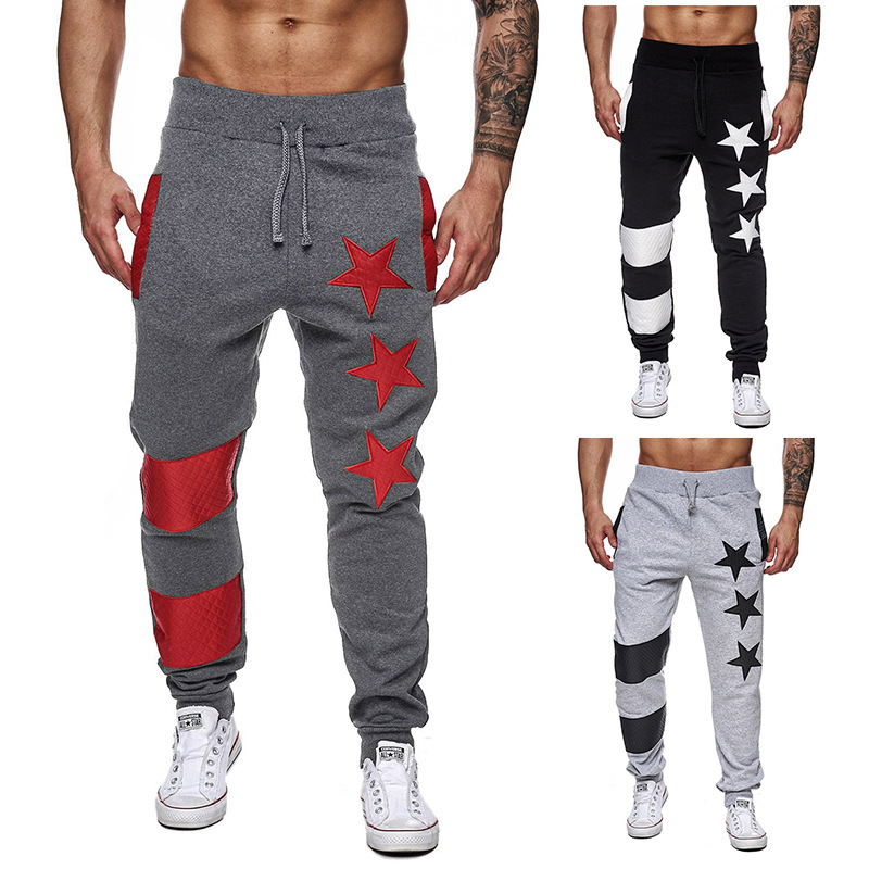 Five-pointed Star Print Stitching Striped Sports Casual Pants